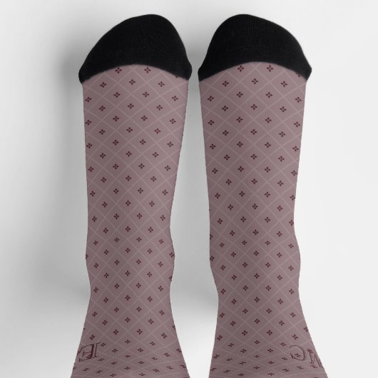 Monogram Burgundy and Bale Red Diamond Florets Socken (Oben)