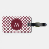Monogram Burgundy and White Quatrefoil Pattern Gepäckanhänger (Rückseite horizontal)