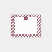 Monogram Burgundy and White Quatrefoil Pattern Post-it Klebezettel (Vorderseite)