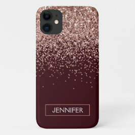Monogram Burgundy Blush Pink Rose Gold Glitzer Case-Mate iPhone Hülle