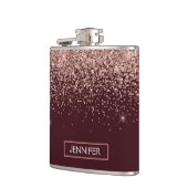 Monogram Burgundy Blush Pink Rose Gold Glitzer Flachmann (Links)