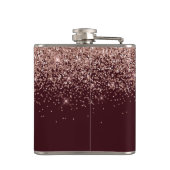 Monogram Burgundy Blush Pink Rose Gold Glitzer Flachmann (Rückseite)