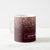 Monogram Burgundy Blush Pink Rose Gold Glitzer Kaffeetasse (Vorderseite Links)