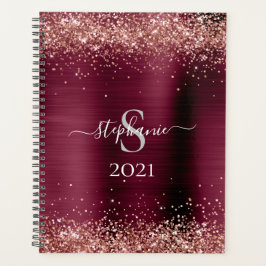 Monogram Burgundy Brown Imitats-Glitzer Girly Glam Planer