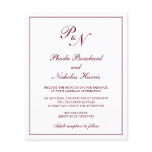 Monogram Burgundy Budget Hochzeit Einladung