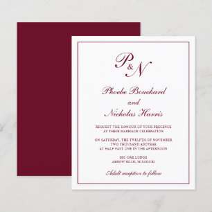 Monogram Burgundy Budget Hochzeit Einladung
