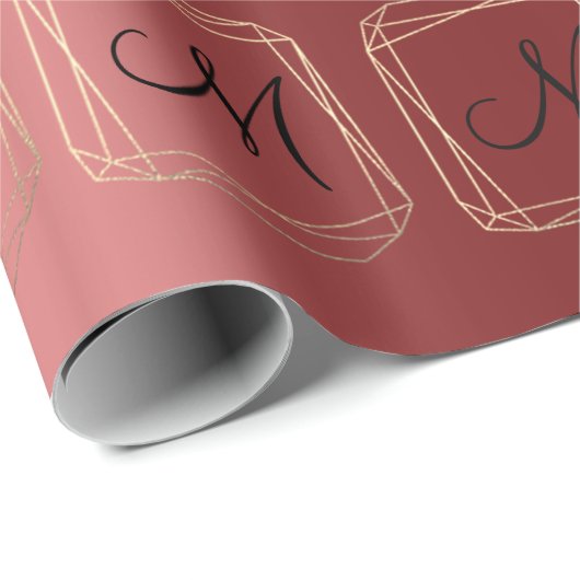 Monogram Burgundy Champaigne Gold Diamond Frame Geschenkpapier (Rolleneckpunkt)
