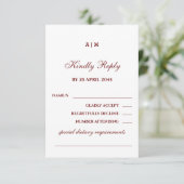 Monogram Burgundy Christian Wedding RSVP Card (Stehend Vorderseite)