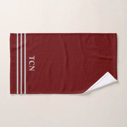 Monogram Burgundy Dark Red Light Gray Strichen Badhandtuch Set (Handtuch)