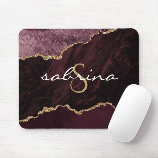 Monogram Burgundy Gold Agate Geode Mousepad (Mit Mouse)