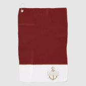 Monogram Burgundy Gold Anchor der Nautic Family Golfhandtuch (Vorderseite)