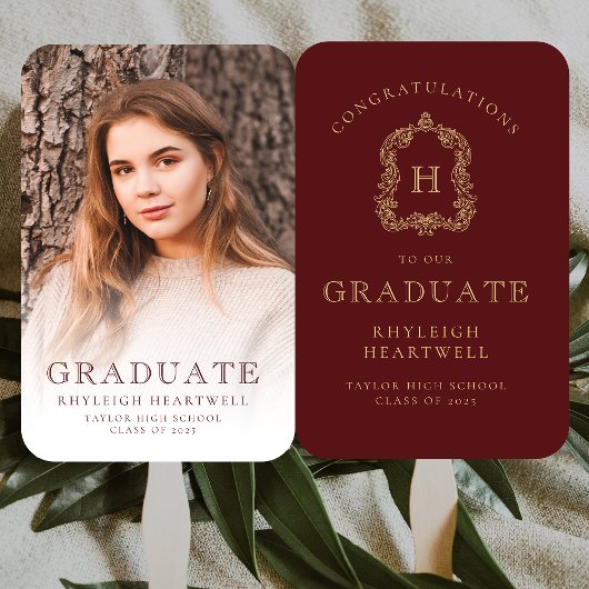 Monogram Burgundy Gold Foto Abschluss Fächer