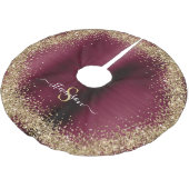Monogram Burgundy Gold Glitzer Girly Glam Polyester Weihnachtsbaumdecke (Schrägansicht)
