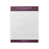 Monogram Burgundy Moderne Elegant Lined Notizblock (Rotiert)