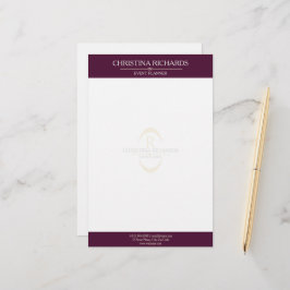 Monogram Burgundy Moderne Elegante Business Briefpapier