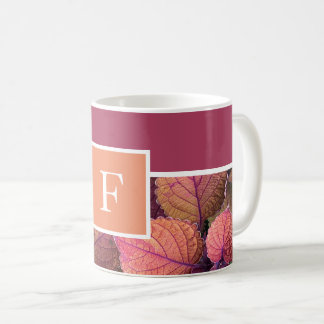Monogram burgundy peach warm tone Blätter Kaffeetasse