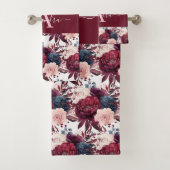 Monogram Burgundy & Pink Floral Elegant Towel Set (Insitu)