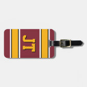 Monogram Burgundy und Gold Sports Stripes Gepäckanhänger (Vorderseite horizontal)