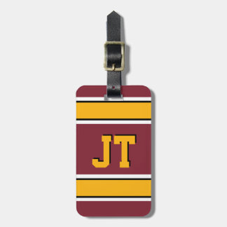 Monogram Burgundy und Gold Sports Stripes Gepäckanhänger