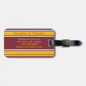 Monogram Burgundy und Gold Sports Stripes Gepäckanhänger (Rückseite horizontal)