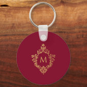 Monogram Burgundy Vintag Elegante Imitats Gold Wap Schlüsselanhänger (Vorderseite)