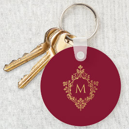 Monogram Burgundy Vintag Elegante Imitats Gold Wap Schlüsselanhänger