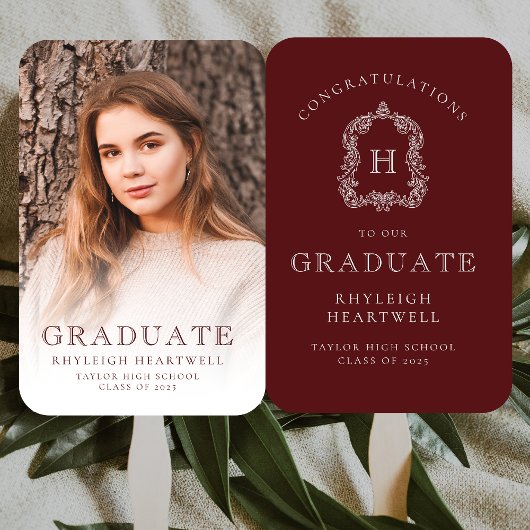 Monogram Burgundy White Foto Abschluss Fächer