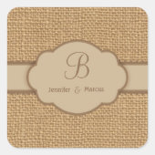 Monogram Burlap Custom Square Stickers (Vorderseite)