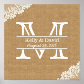 Monogram Burlap & Lace Rustic Wedding Poster (Vorne)