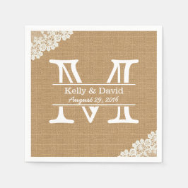 Monogram Burlap & Lace Rustic Wedding Serviette