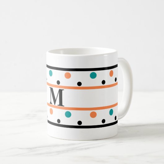 Monogram Burnt Orange Aquamarin Green Polka Dots Kaffeetasse (VorderseiteRechts)