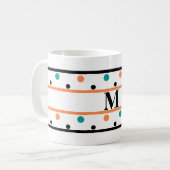 Monogram Burnt Orange Aquamarin Green Polka Dots Kaffeetasse (Vorderseite Links)