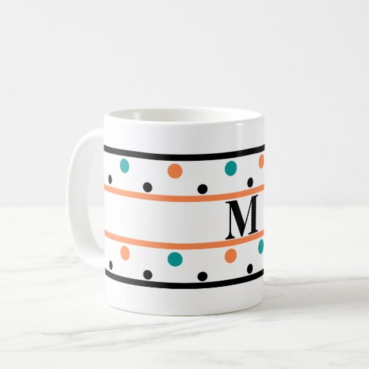 Monogram Burnt Orange Aquamarin Green Polka Dots Kaffeetasse (Vorderseite Links)