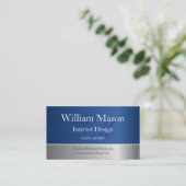 Monogram Business Card Blue Foil and Steel Effect Visitenkarte (Stehend Vorderseite)