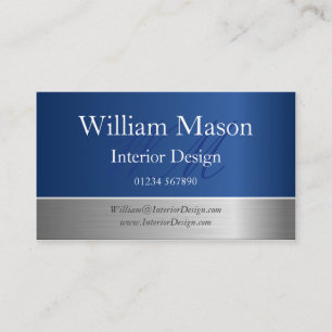 Monogram Business Card Blue Foil and Steel Effect Visitenkarte