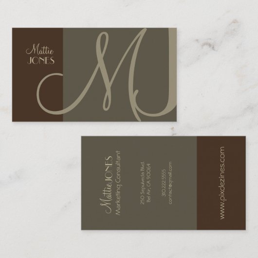 Monogram Business Card en Retro Farben Visitenkarte (Vorne/Hinten)