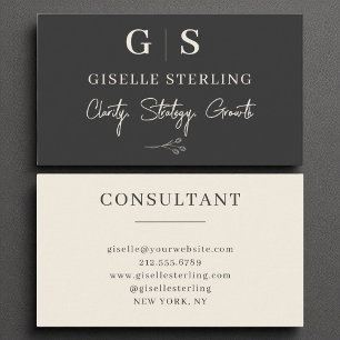 Monogram Business Consultant Elegante Black Cream Visitenkarte