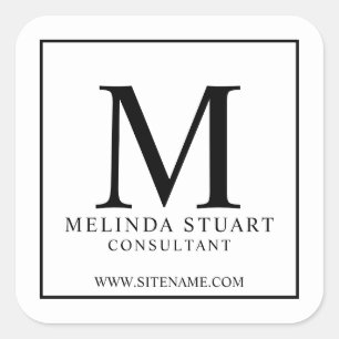 Monogram Business in Schwarz und Weiß Quadratischer Aufkleber