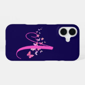 Monogram Butterfly Blue Pink iPhone 16 Hülle (Rückseite (Horizontal))