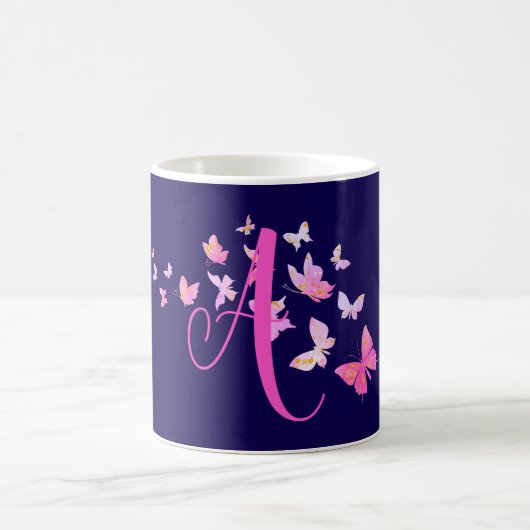 Monogram Butterfly Blue Pink Kaffeetasse (Mittel)