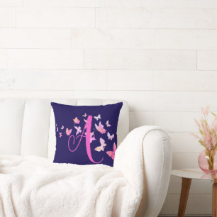 Monogram Butterfly Blue Pink Kissen