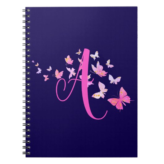 Monogram Butterfly Blue Pink Notizblock (Vorderseite)