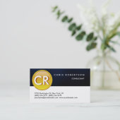 Monogram Button White Blue Muster Business Card Visitenkarte (Stehend Vorderseite)