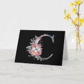 Monogram C Blue Floral Dankeschön Karte (Gelbe Blume)