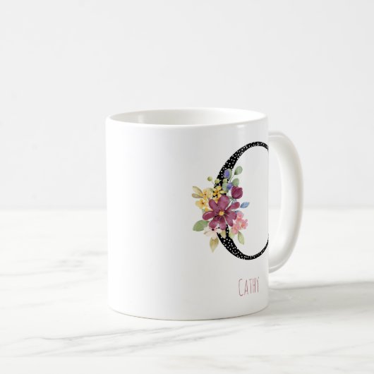 Monogram C Floral Name Polka Dot Coffee Mug Kaffeetasse (VorderseiteRechts)