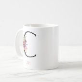 Monogram C Floral Name Polka Dot Coffee Mug Kaffeetasse (Vorderseite Links)
