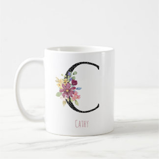 Monogram C Floral Name Polka Dot Coffee Mug Kaffeetasse