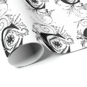 Monogram C Initial Black and White Floral Pattern Geschenkpapier (Rolleneckpunkt)