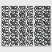 Monogram C Initial Black and White Floral Pattern Geschenkpapier (Flach)