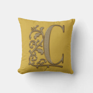 Monogram C Mustard Yellow Family Wedding, Birthday Kissen